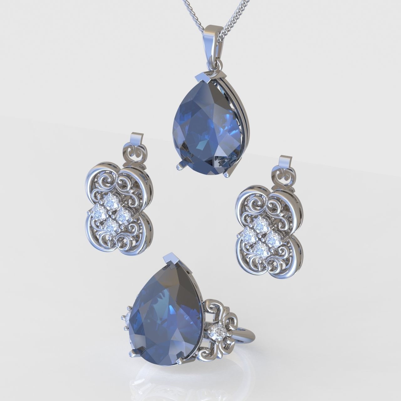 Ring Earring and Pendant Set 3D printable model 0102 3D Model Collection_2