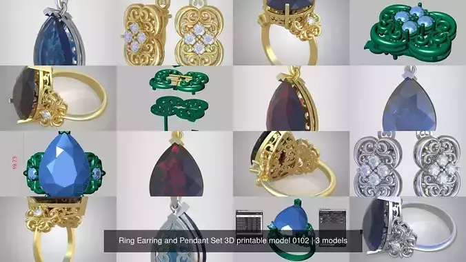 Ring Earring and Pendant Set 3D printable model 0102