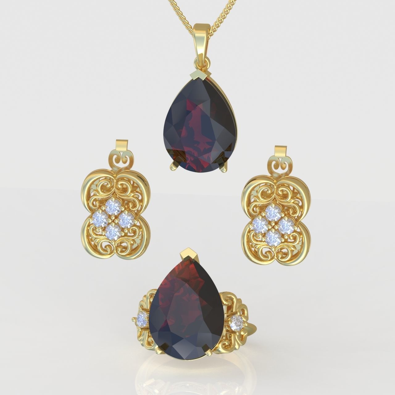 Ring Earring and Pendant Set 3D printable model 0102 3D Model Collection_3