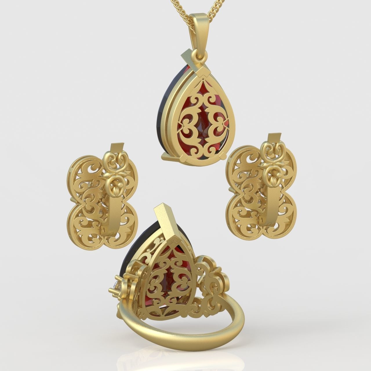 Ring Earring and Pendant Set 3D printable model 0102 3D Model Collection_9