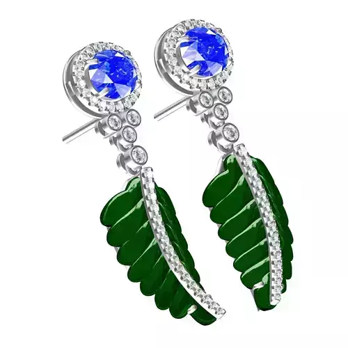 Green Leaf Oval Diamond Halo Stud Earring