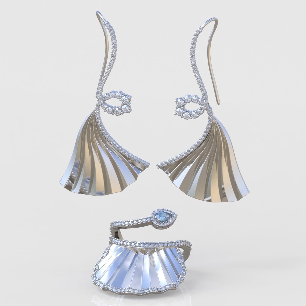 Ring and Earring Set 3D printable model 0103 3D Model Collection_3