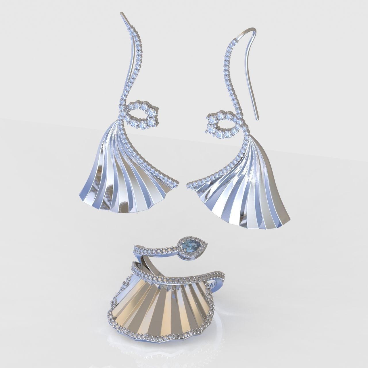 Ring and Earring Set 3D printable model 0103 3D Model Collection_9