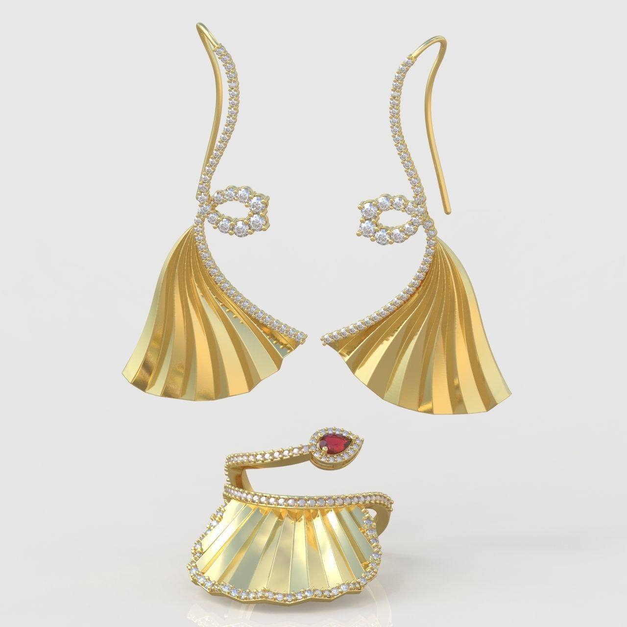 Ring and Earring Set 3D printable model 0103 3D Model Collection_2