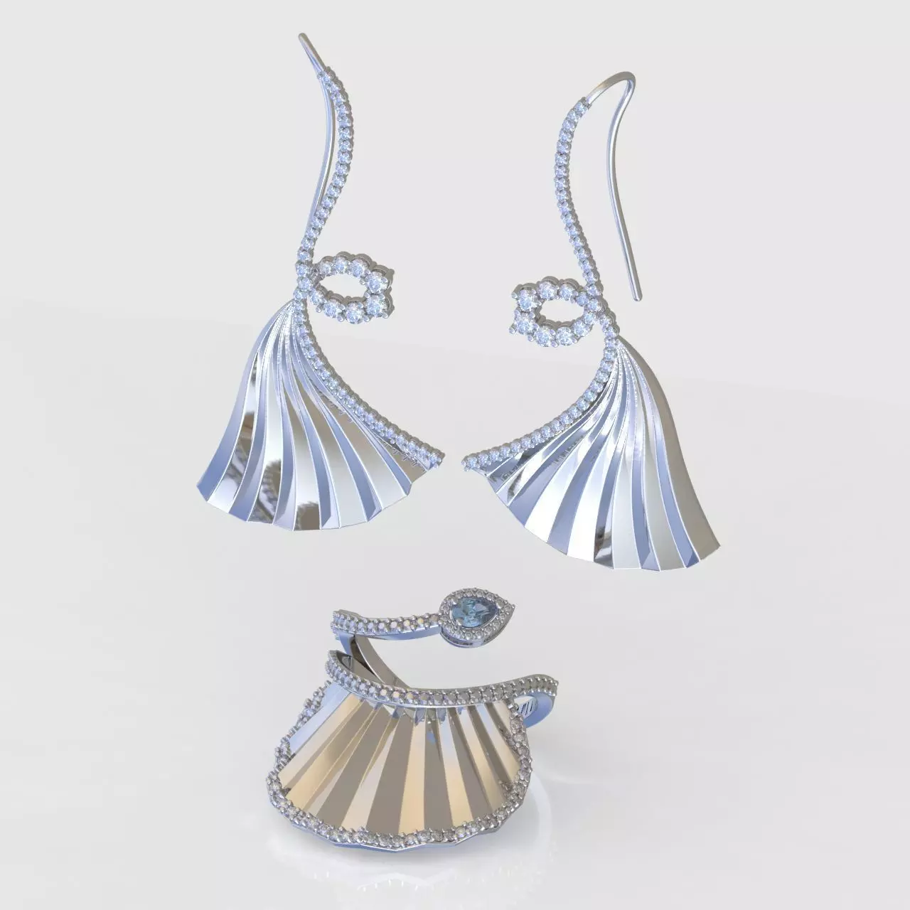 Ring and Earring Set 3D printable model 0103 3D Model Collection_0