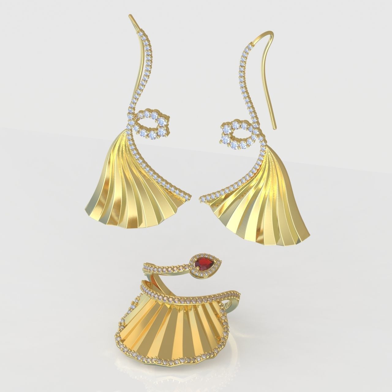 Ring and Earring Set 3D printable model 0103 3D Model Collection_4