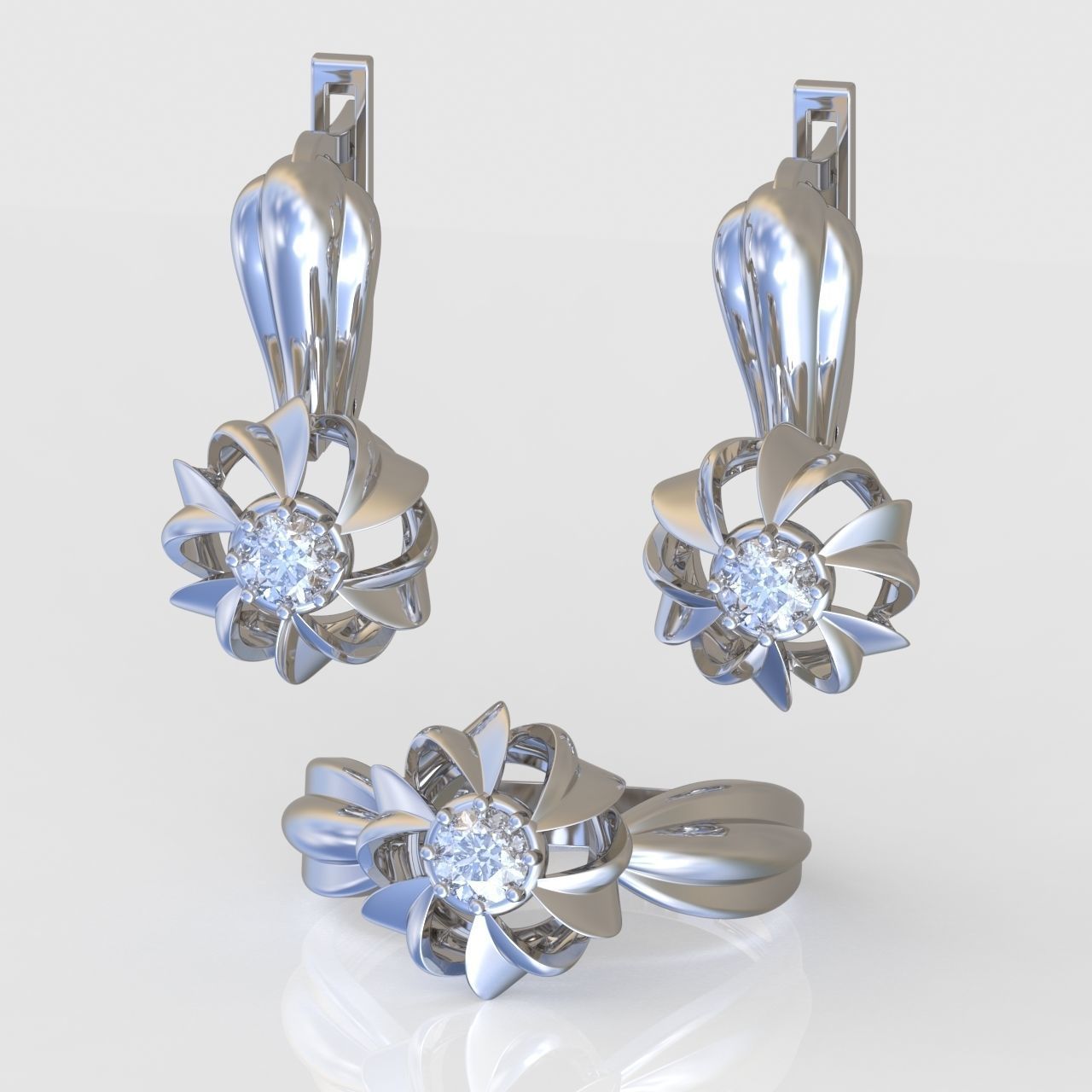 Ring and Earring Set 3D printable model 0104 3D Model Collection_2
