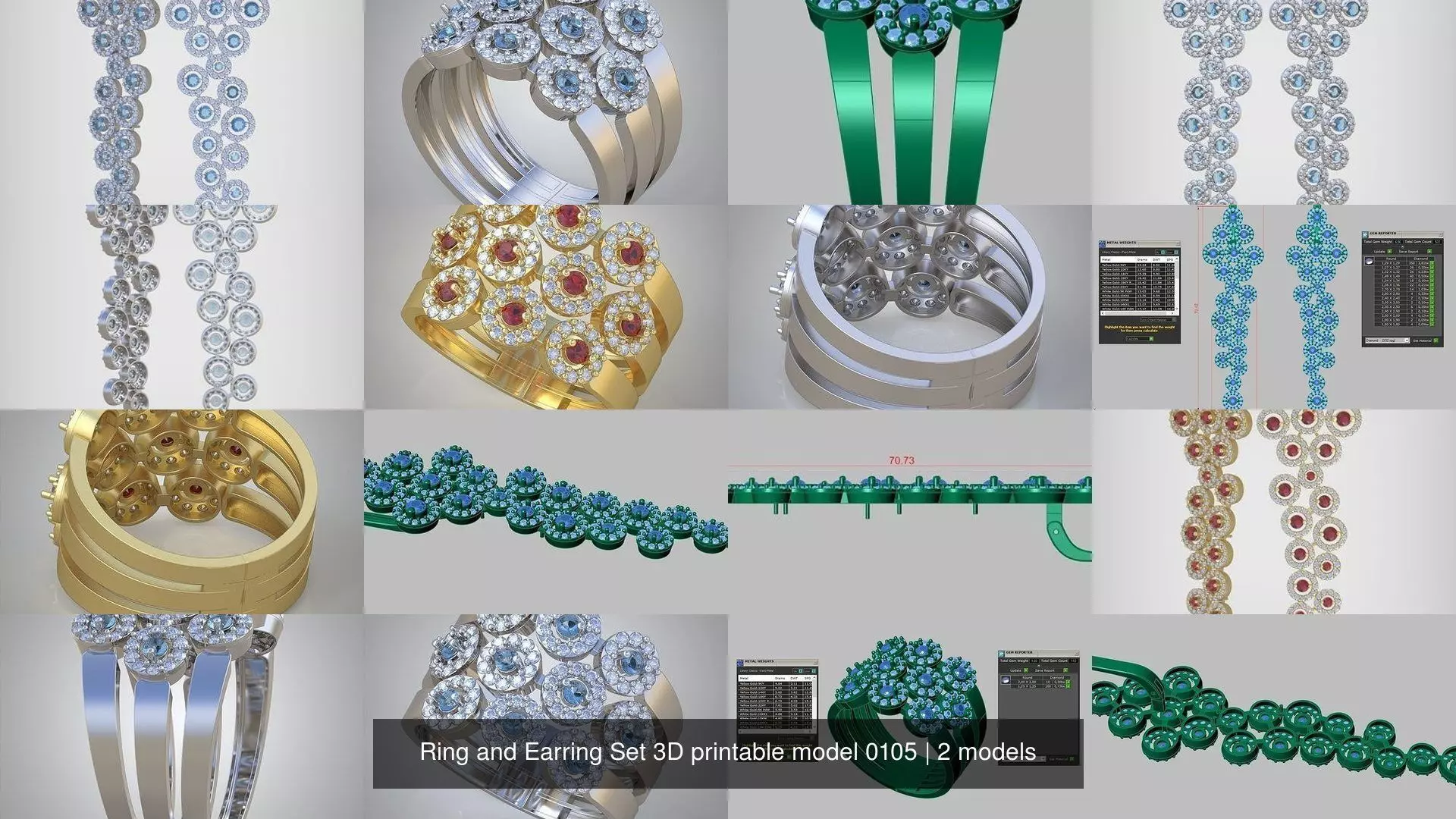 Ring and Earring Set 3D printable model 0105 3D Model Collection_1