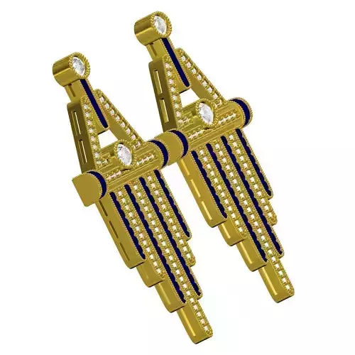 Blue Sapphire Square Stone Art Deco Earring