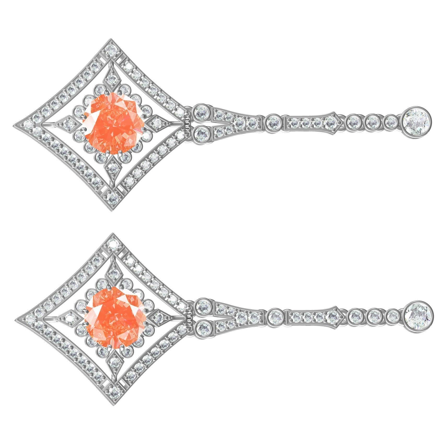 Art Deco Orange Diamond Earring 3D print model_7