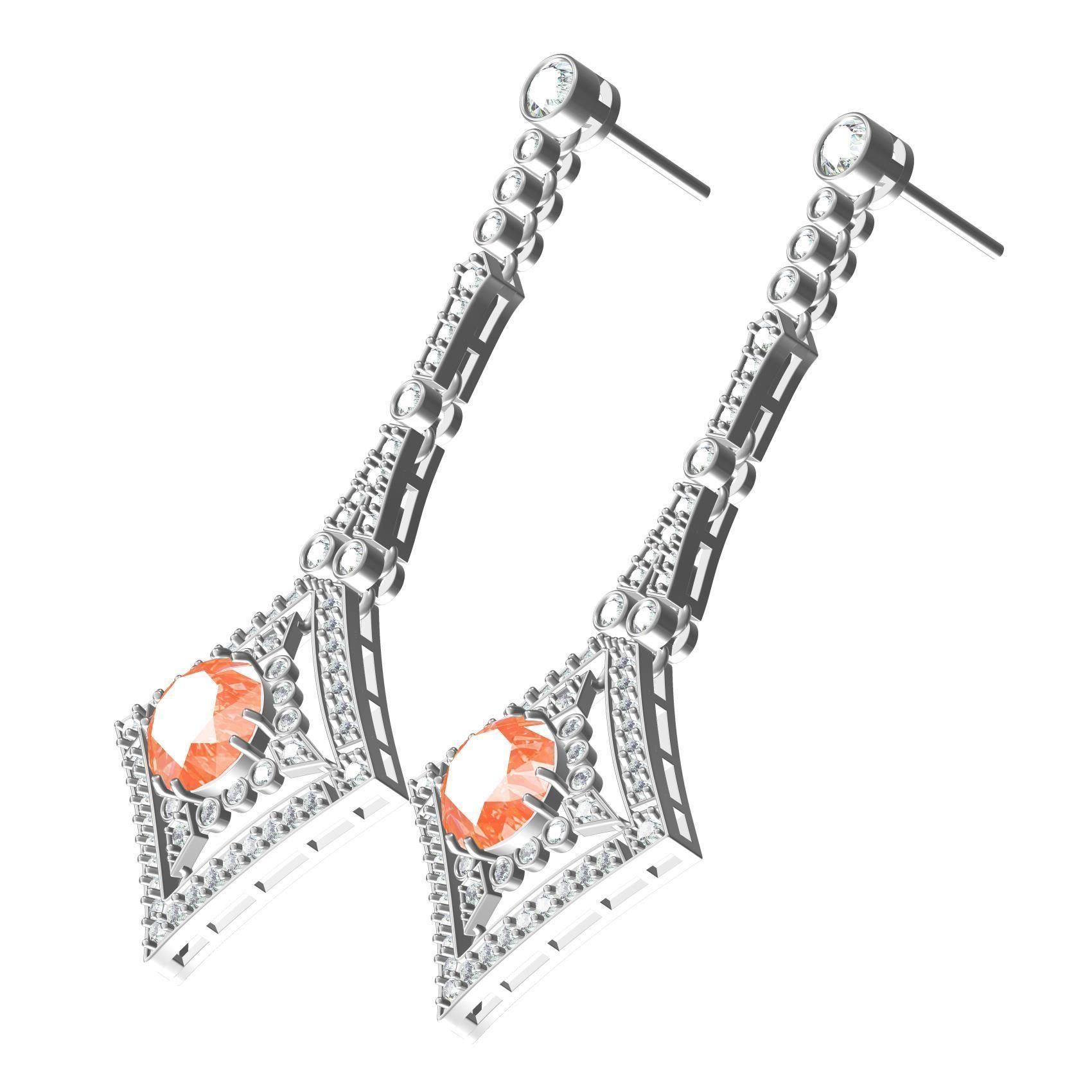 Art Deco Orange Diamond Earring 3D print model_1