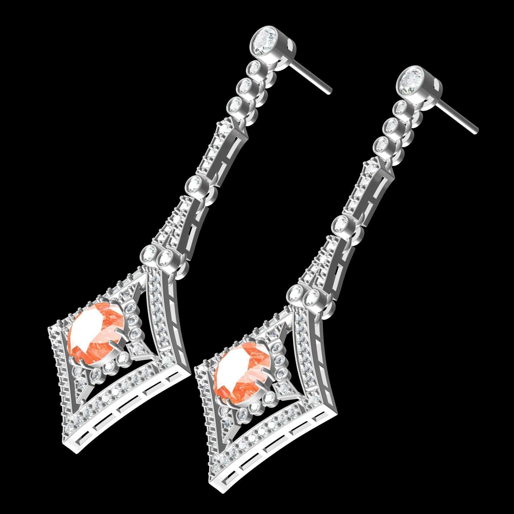 Art Deco Orange Diamond Earring 3D print model_10