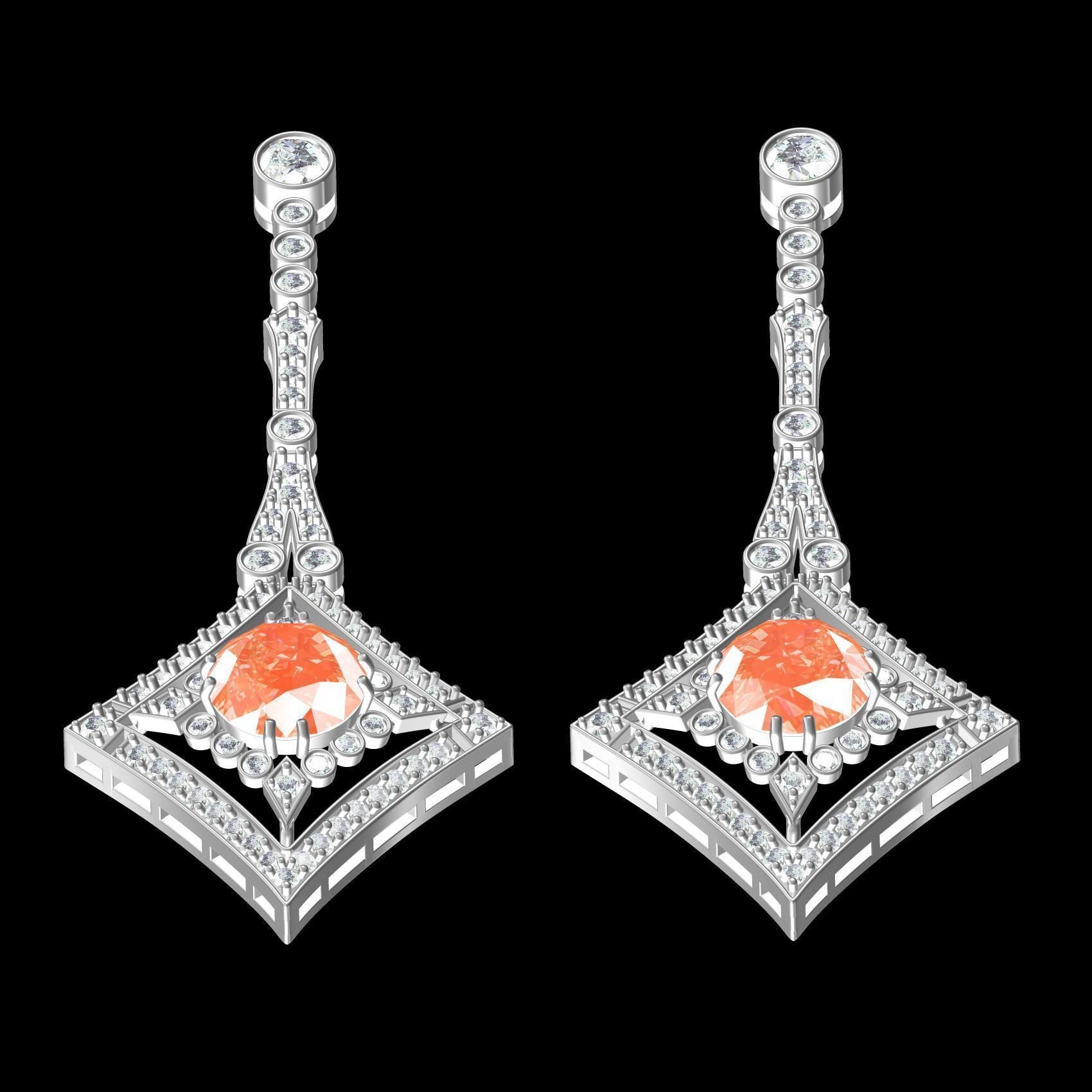 Art Deco Orange Diamond Earring 3D print model_9