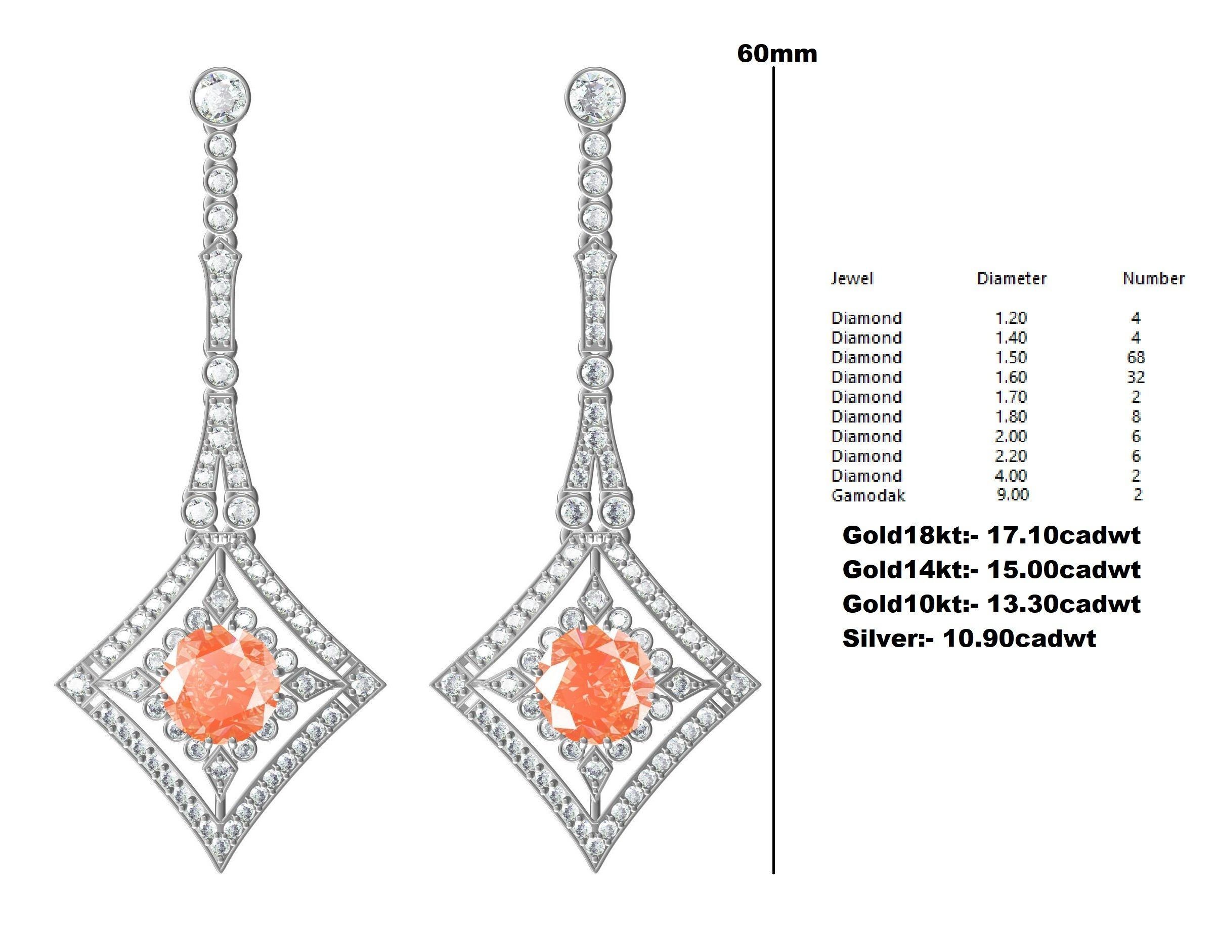 Art Deco Orange Diamond Earring 3D print model_12