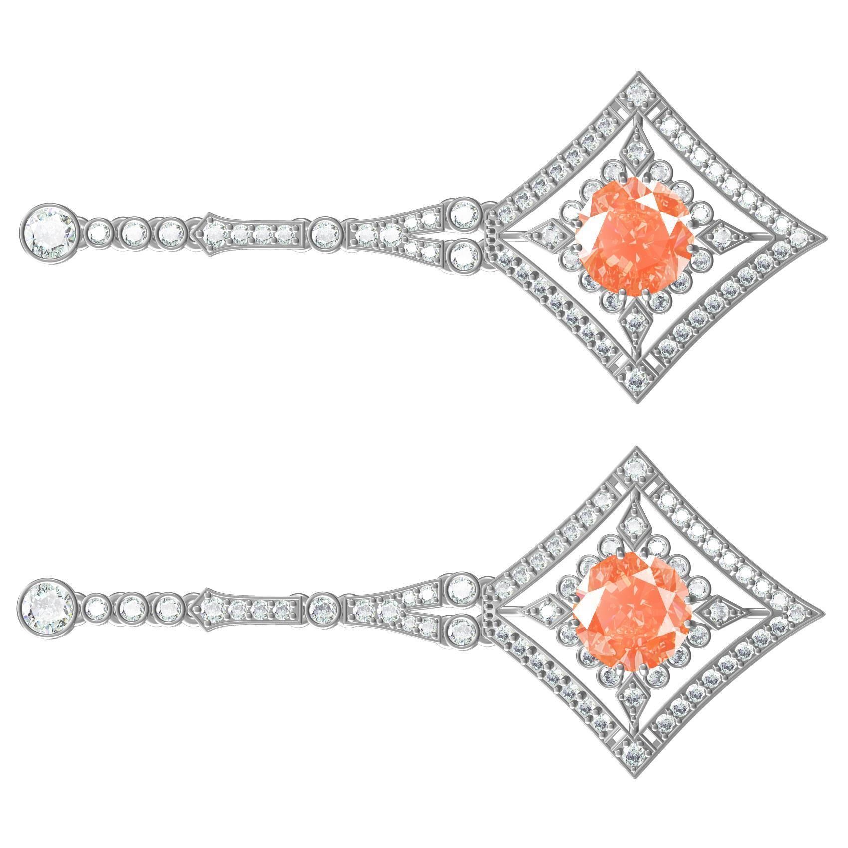 Art Deco Orange Diamond Earring 3D print model_8