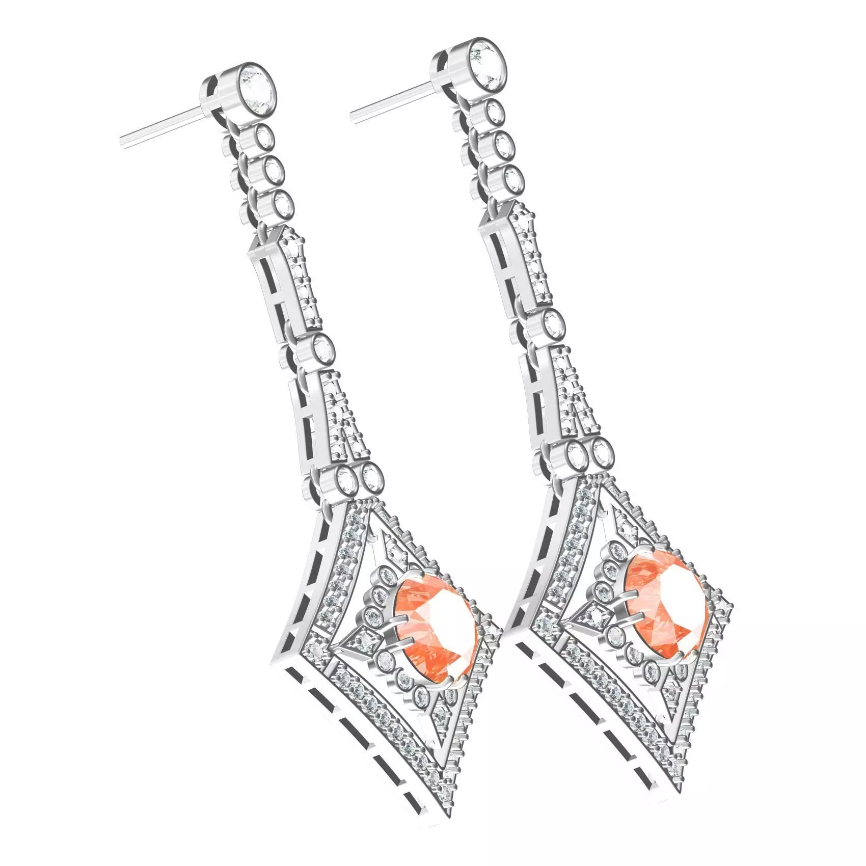 Art Deco Orange Diamond Earring 3D print model_0