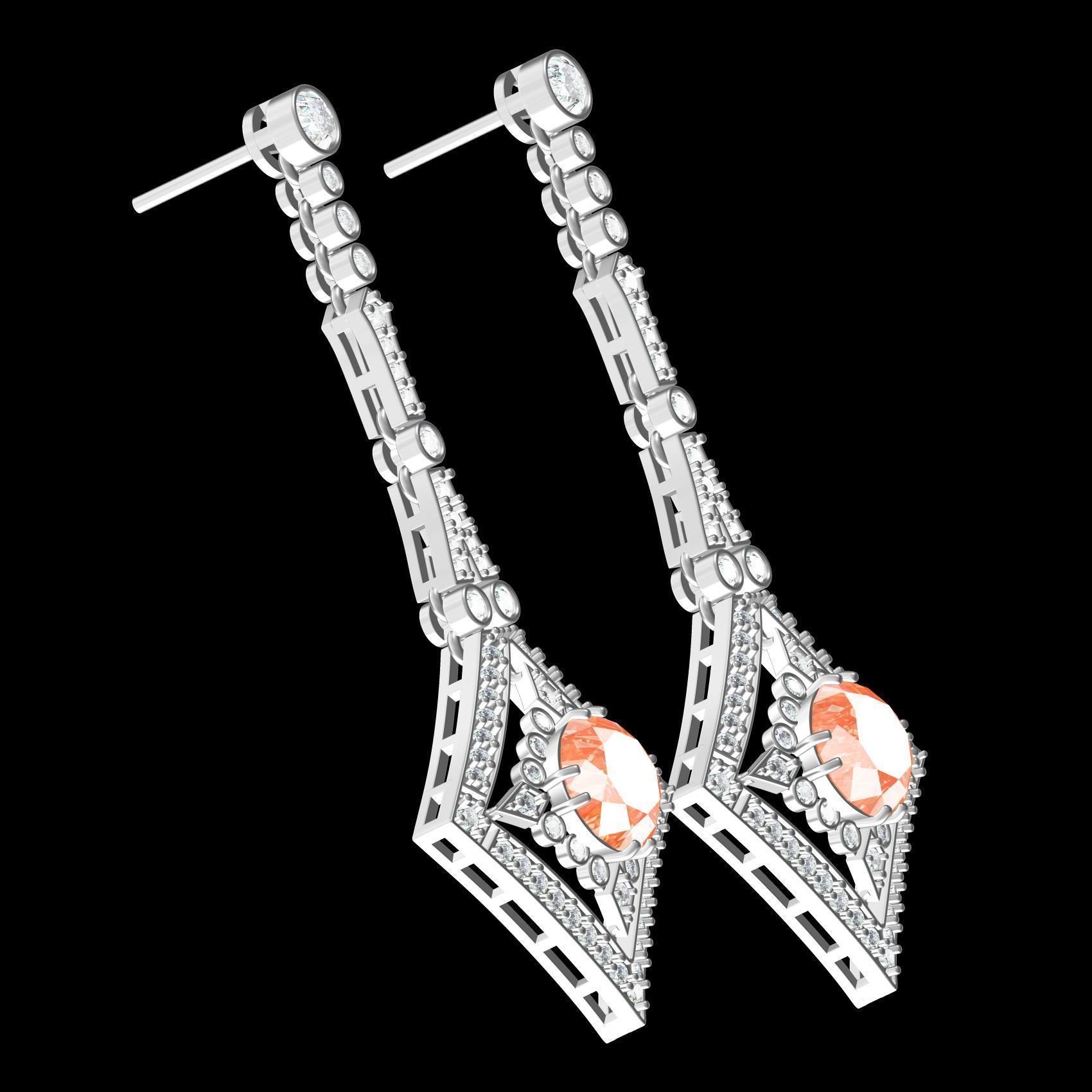 Art Deco Orange Diamond Earring 3D print model_11