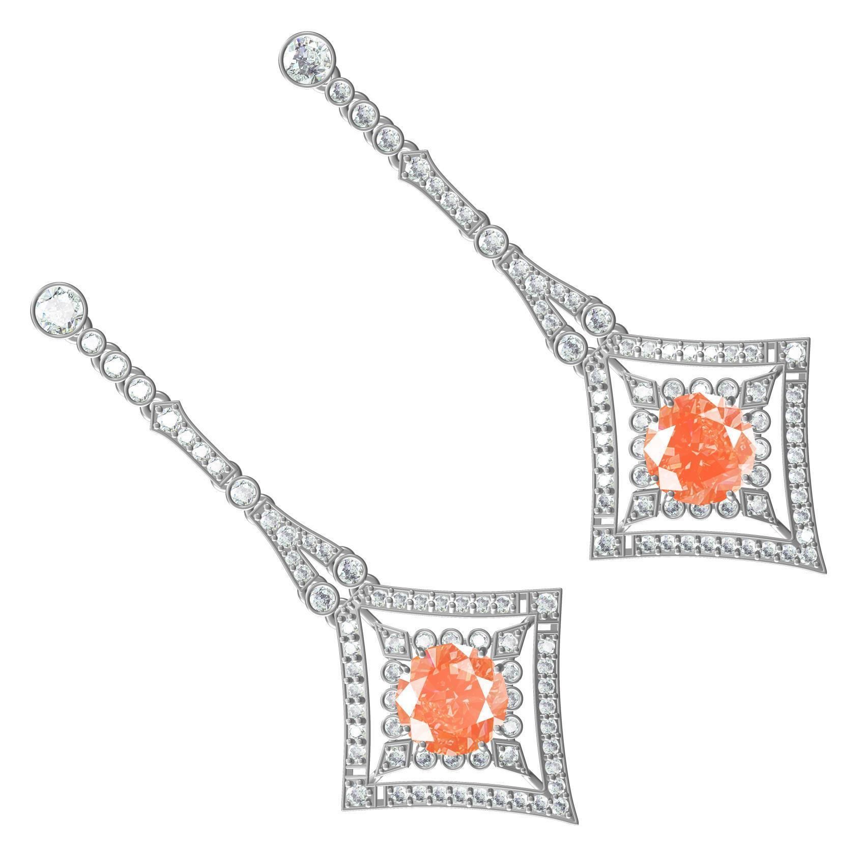 Art Deco Orange Diamond Earring 3D print model_5