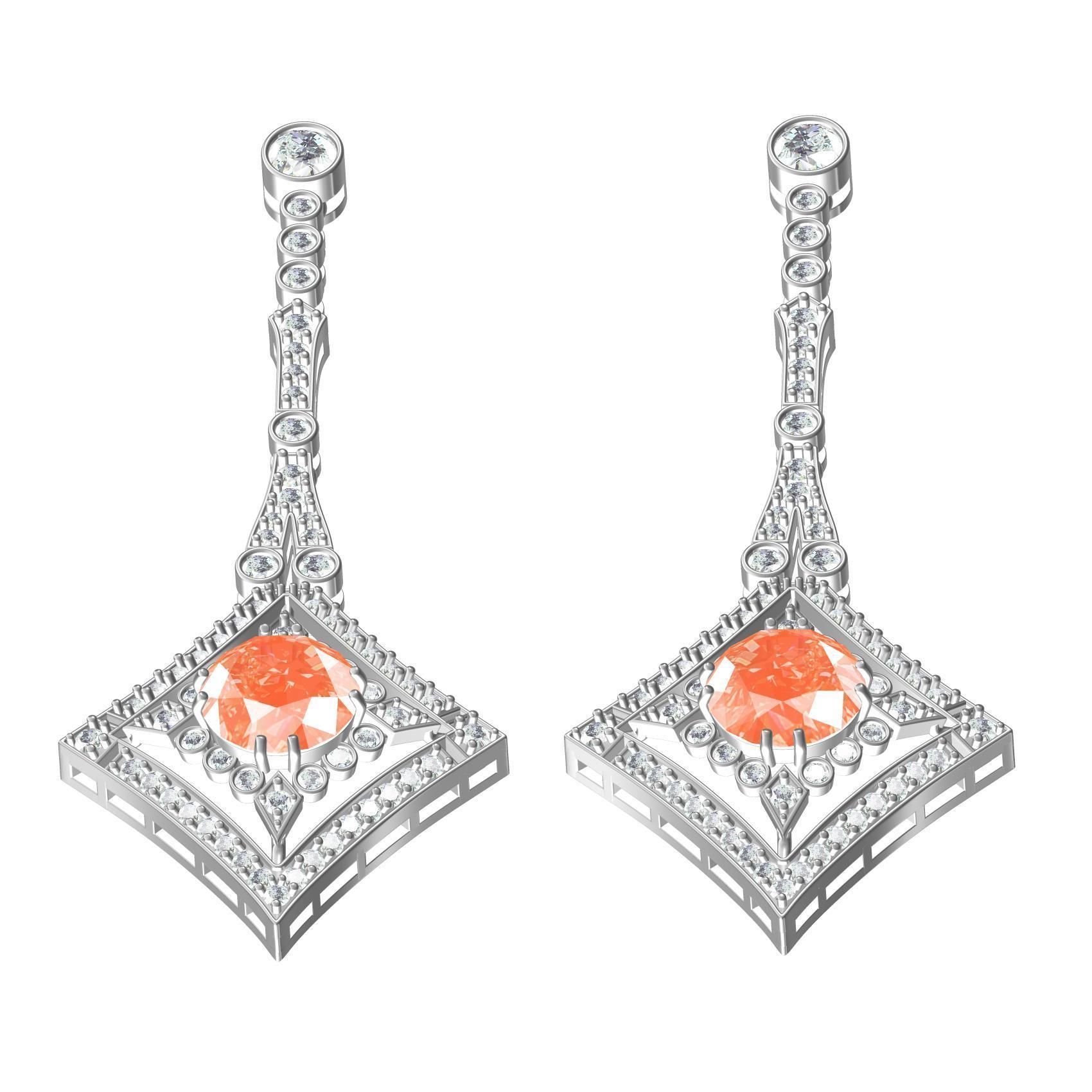 Art Deco Orange Diamond Earring 3D print model_2