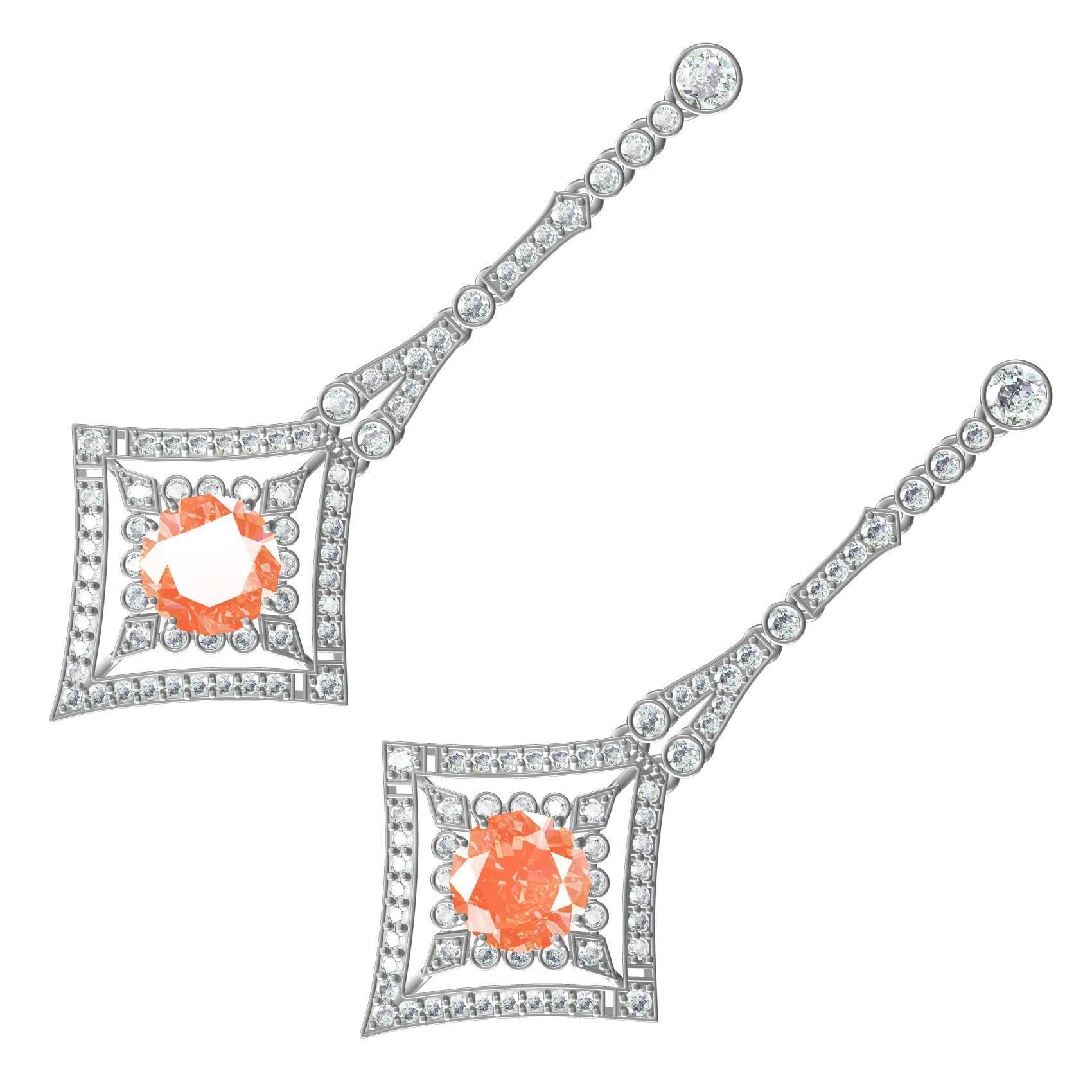 Art Deco Orange Diamond Earring 3D print model_6