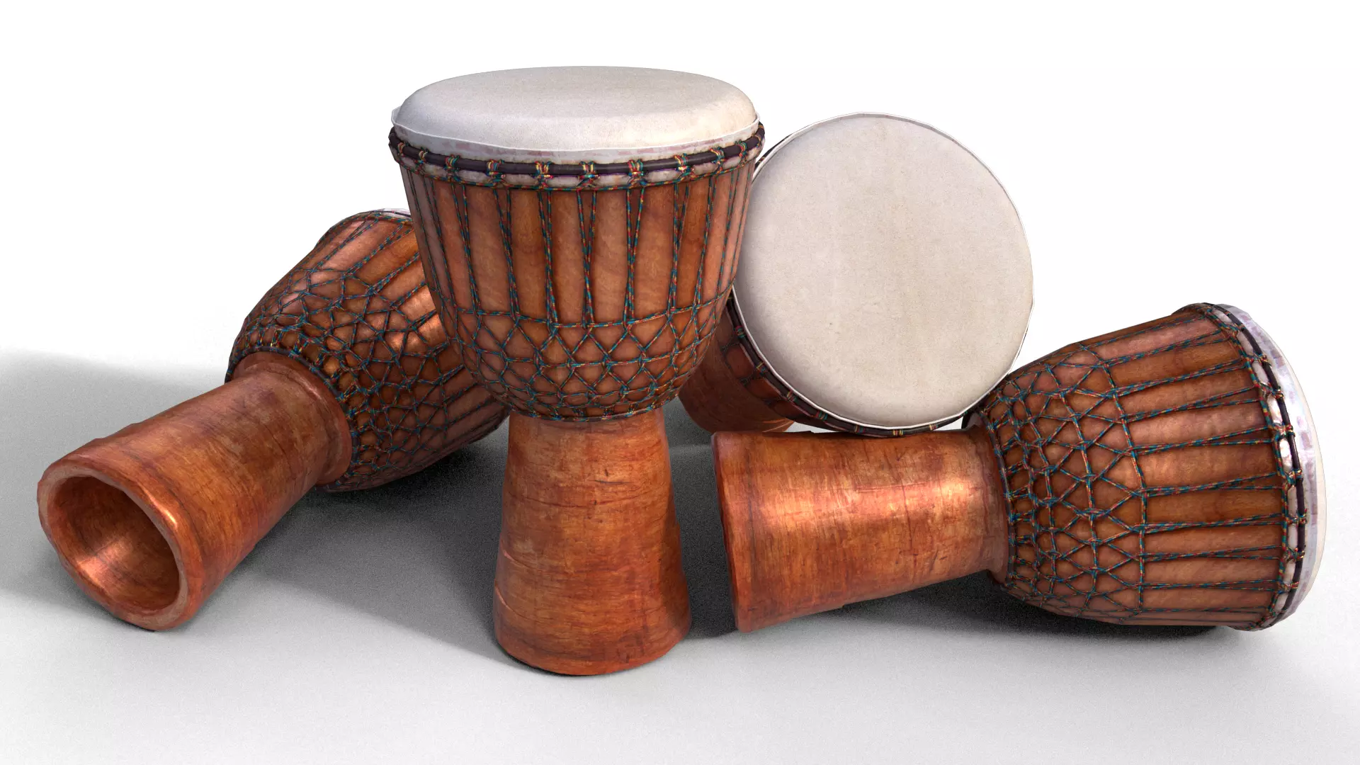 Djembe African hand drums Low-poly 3D model_0