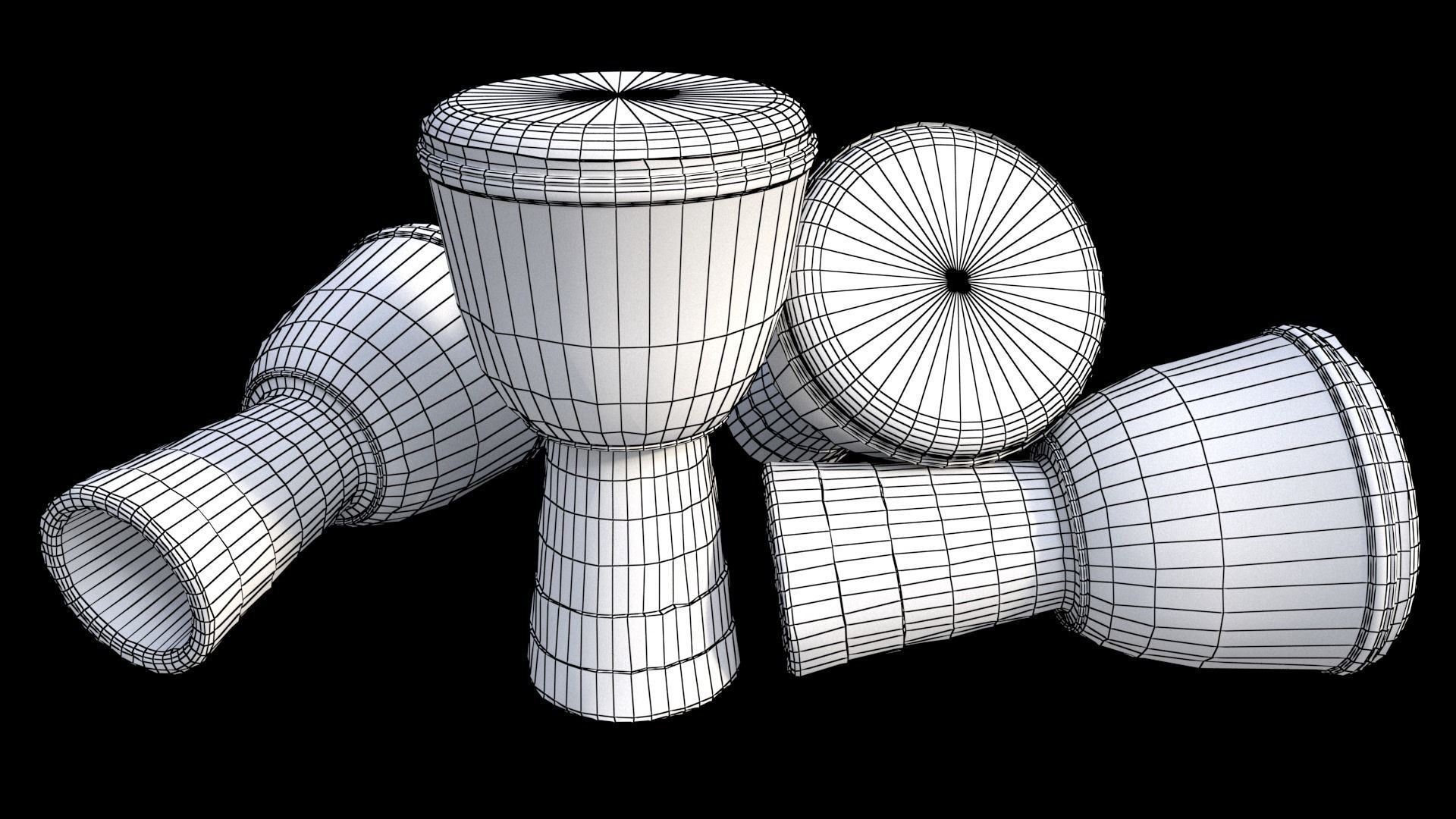 Djembe African hand drums Low-poly 3D model_2