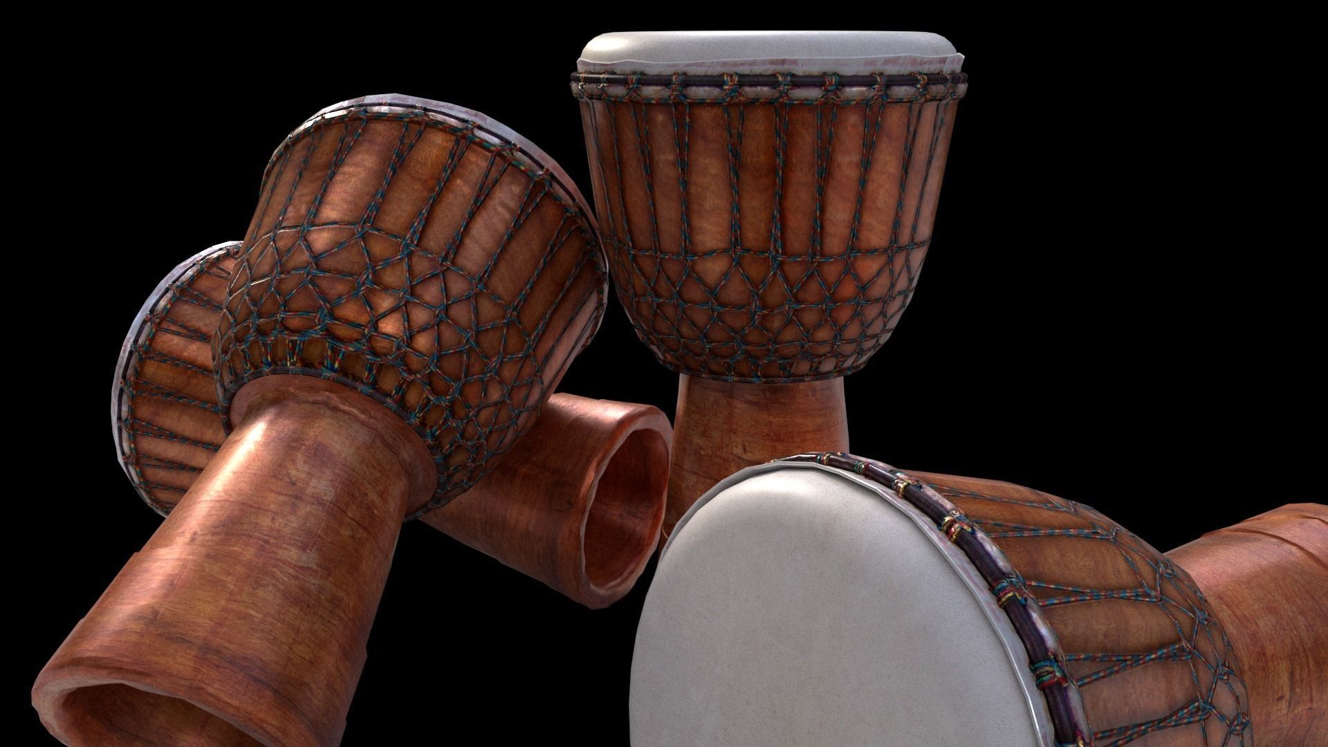 Djembe African hand drums Low-poly 3D model_3