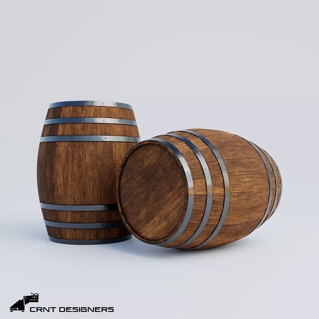 Wine Barrel Low Poly PBR 3D Model Low-poly 3D model_0