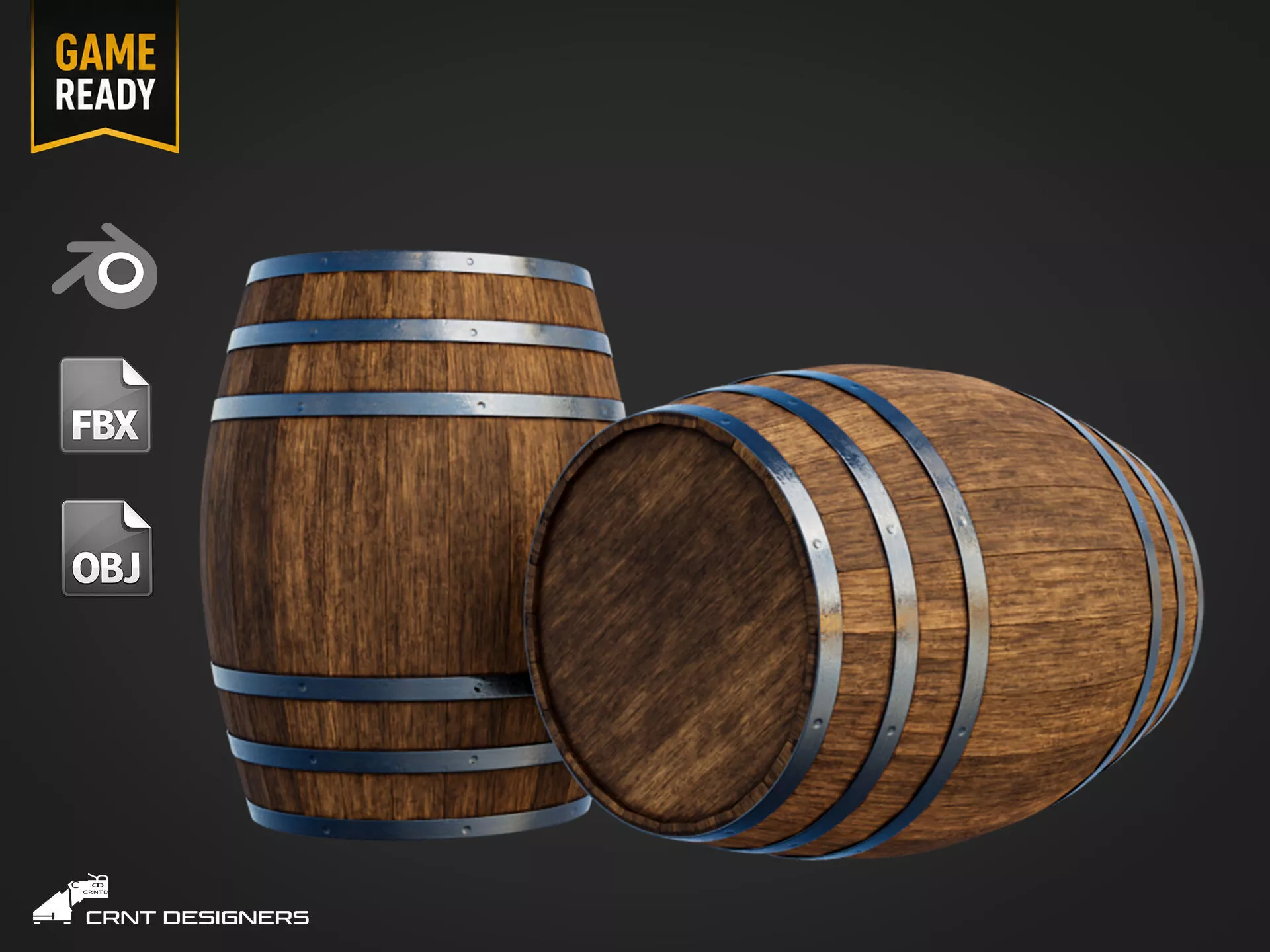 Wine Barrel Low Poly PBR 3D Model Low-poly 3D model