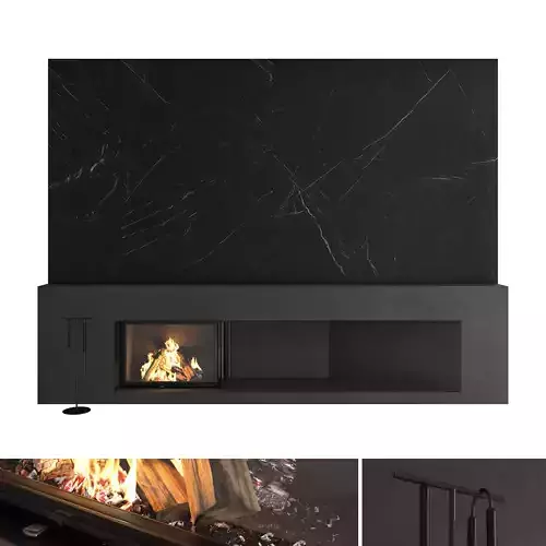 Decorative wall with fireplace set 51 3D model