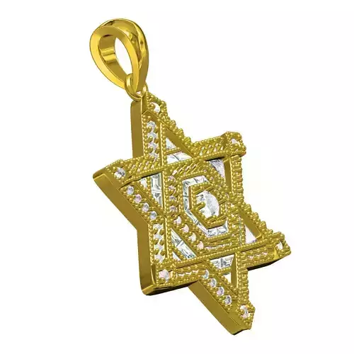 Round and Baguette Diamond Star Pendant