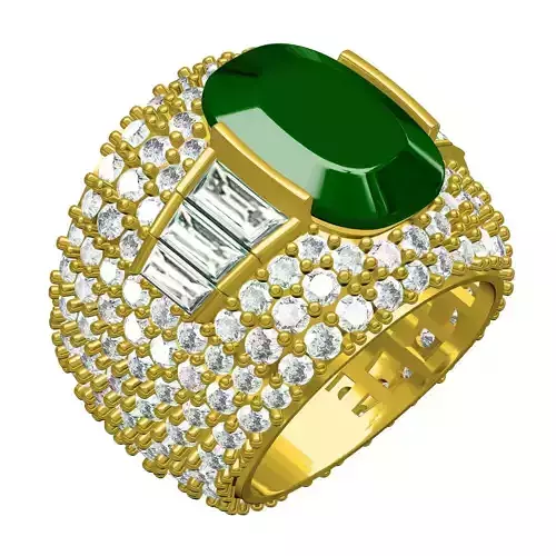 Green Cushion Stone and Round Diamond Cocktail Ring