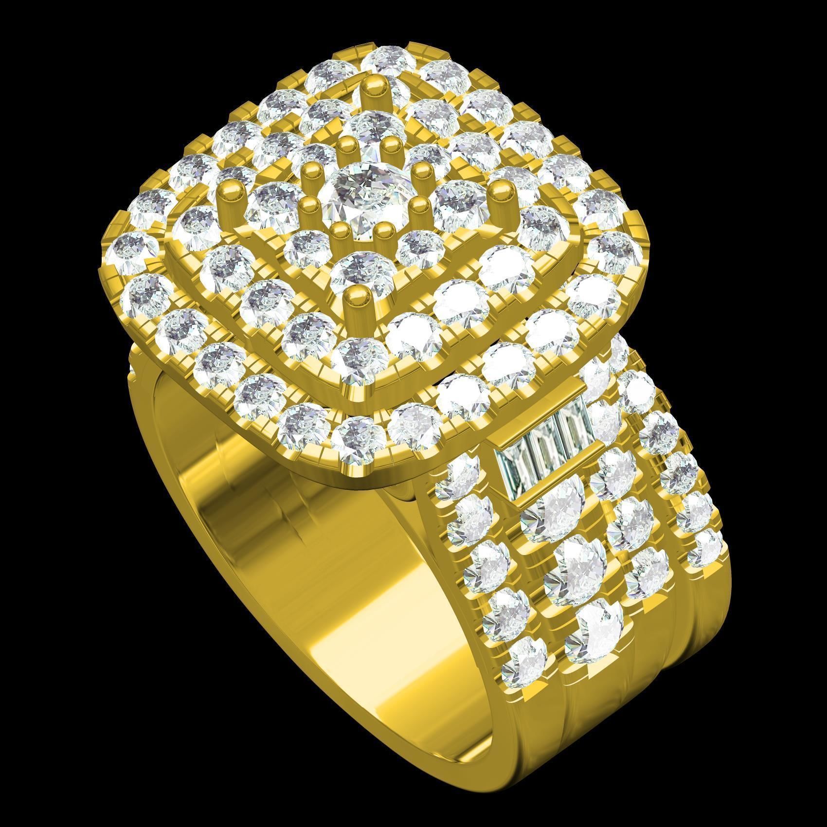 Square Shape Triple Halo Ring with Band 3D print model_10