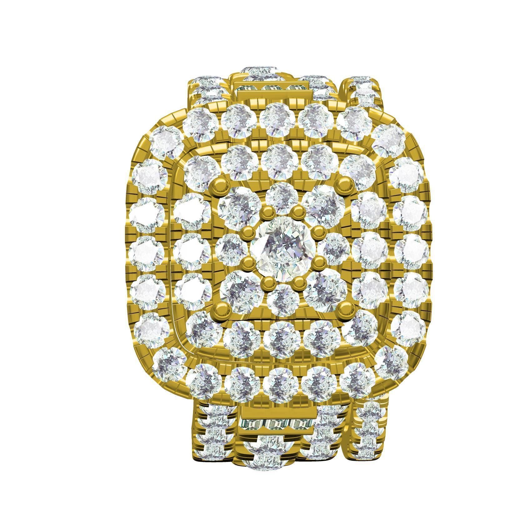 Square Shape Triple Halo Ring with Band 3D print model_8