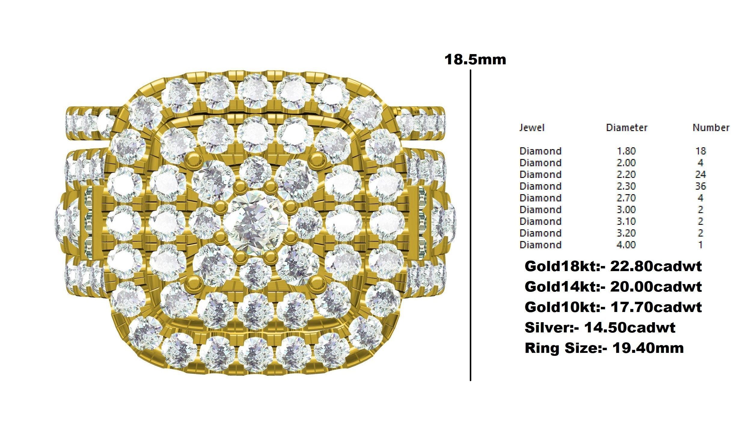 Square Shape Triple Halo Ring with Band 3D print model_12