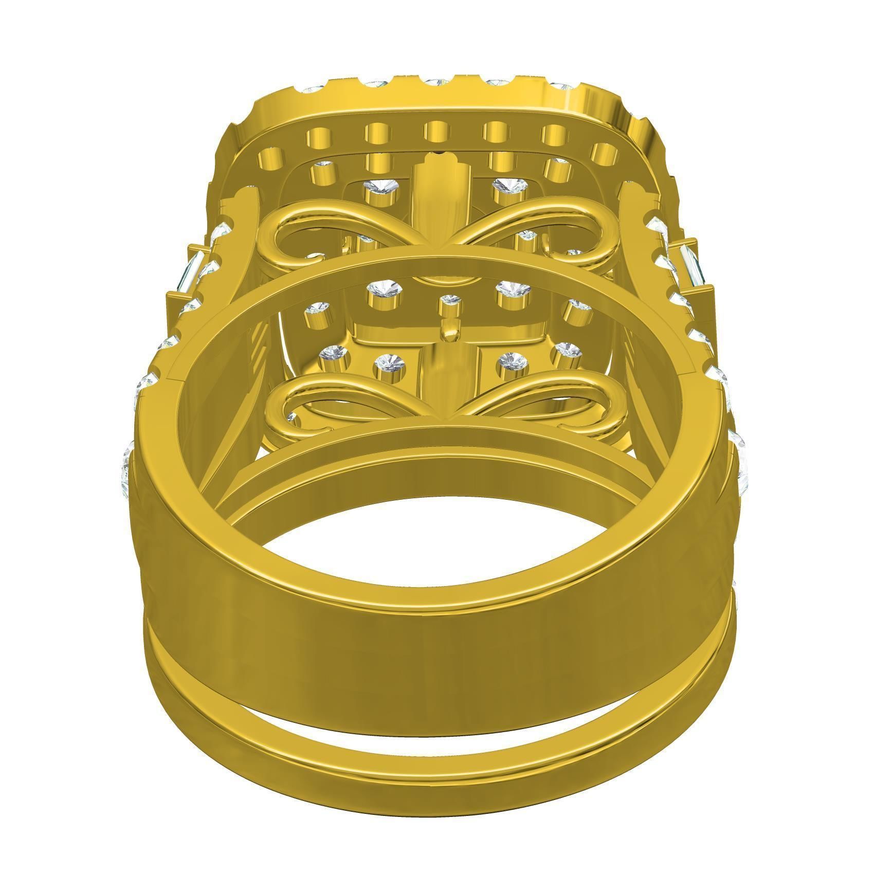 Square Shape Triple Halo Ring with Band 3D print model_7