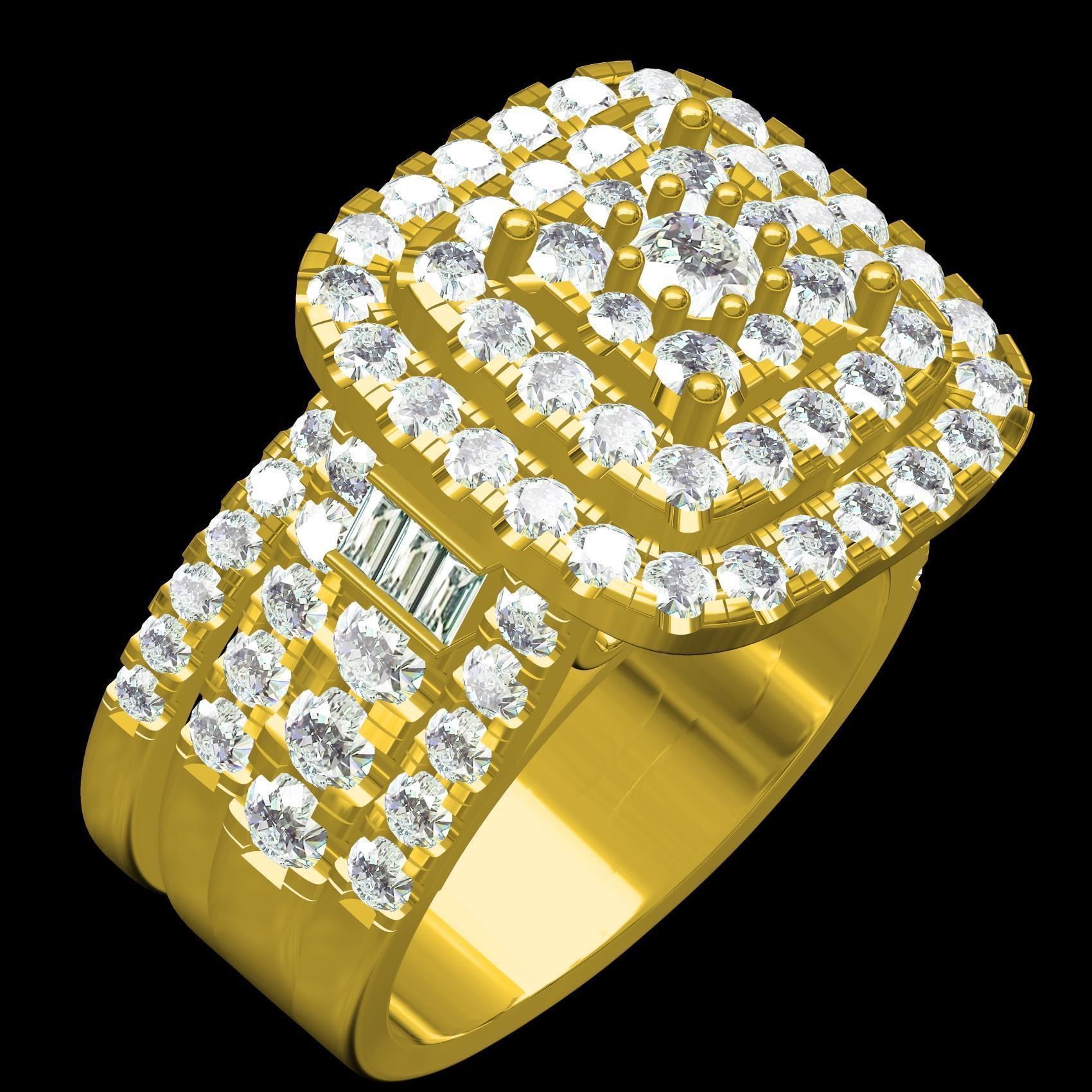 Square Shape Triple Halo Ring with Band 3D print model_11