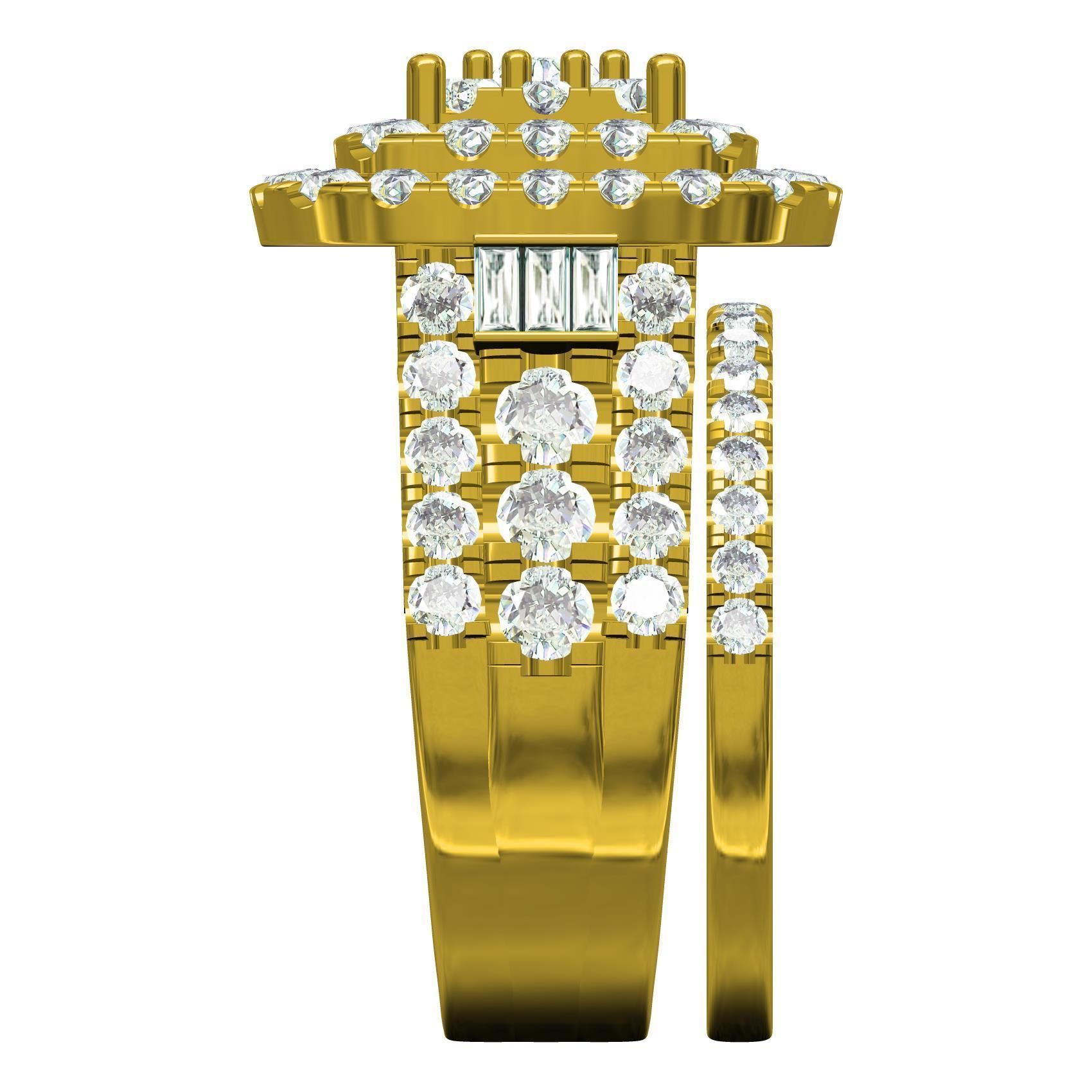 Square Shape Triple Halo Ring with Band 3D print model_6