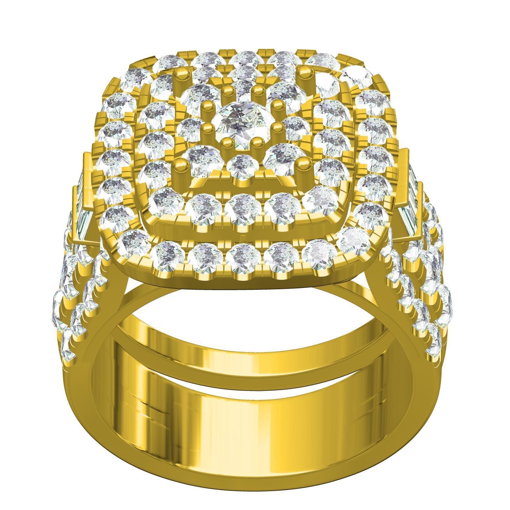 Square Shape Triple Halo Ring with Band 3D print model_2