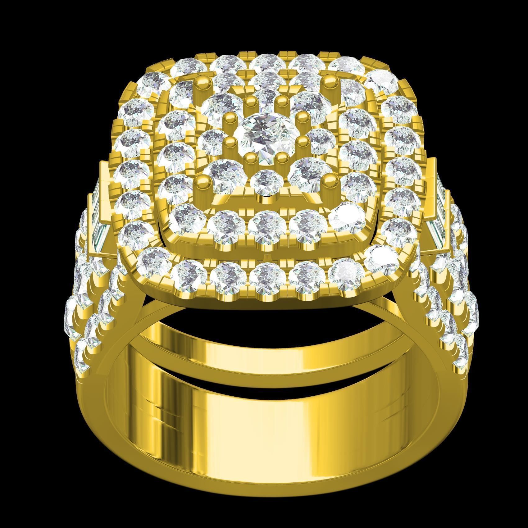 Square Shape Triple Halo Ring with Band 3D print model_9