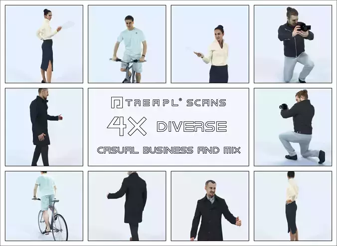 QAG07 4X Business Casual Man Woman Bike Camera Photographer 008 Low-poly 3D model