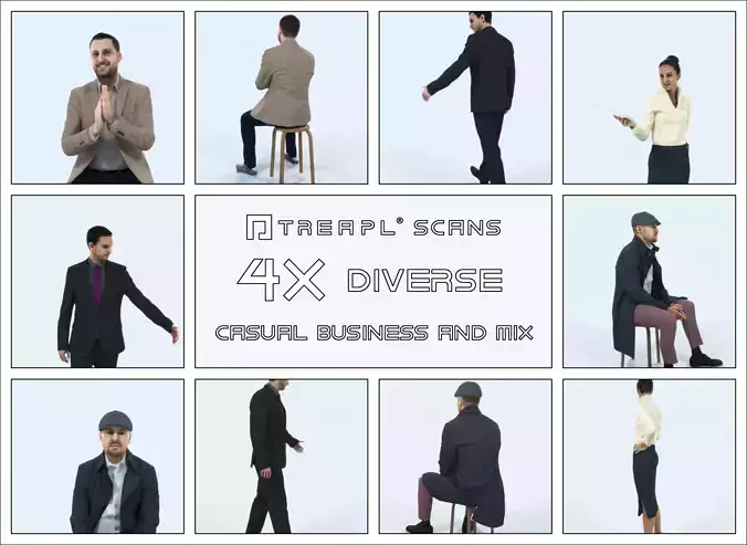 QAG07 4X Business Casual Man Woman Diverse 005 Low-poly 3D model