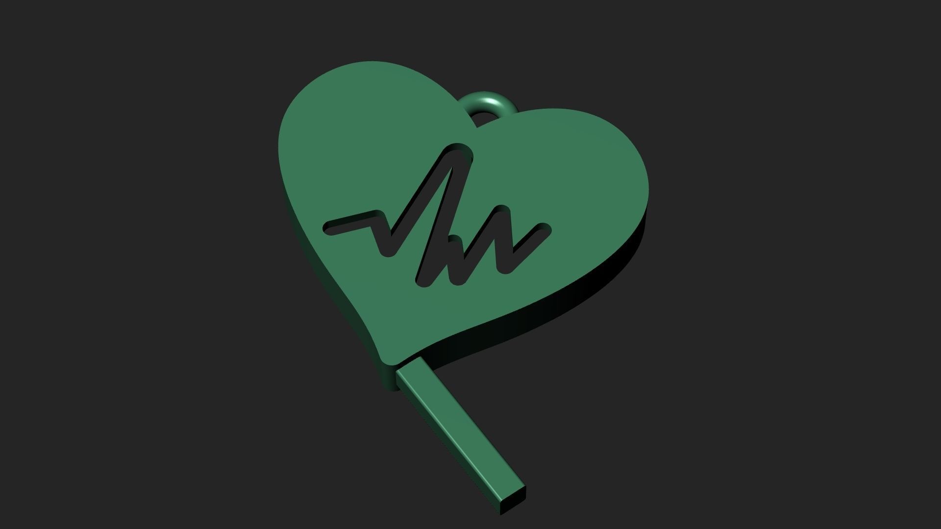 Heart rate flat pendant 3D print model_2