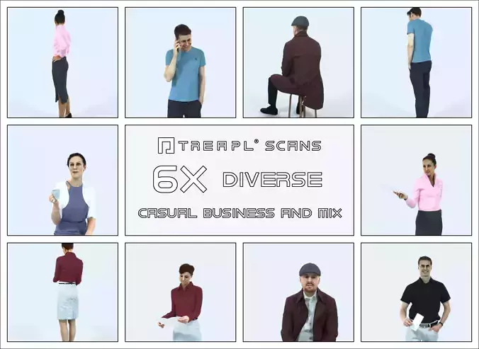 SAG07 6X Business Casual Man Woman Phone Sitting Diverse 003 Low-poly 3D model