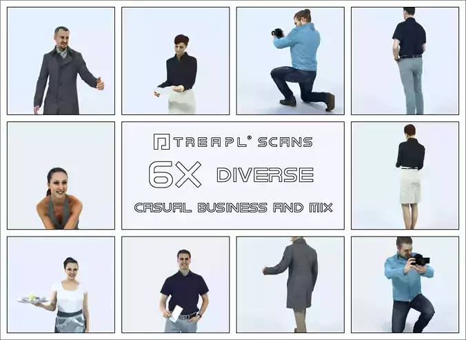 SAG07 6X Business Casual Man Woman Camera Waitress Diverse 010