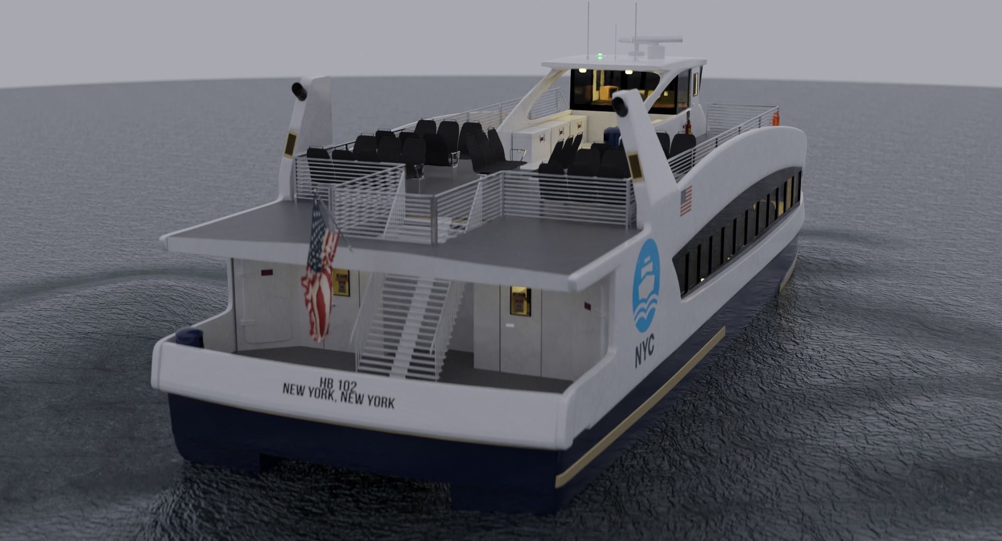 Nyc Ferry - New York Full Interior Low-poly 3D model_29