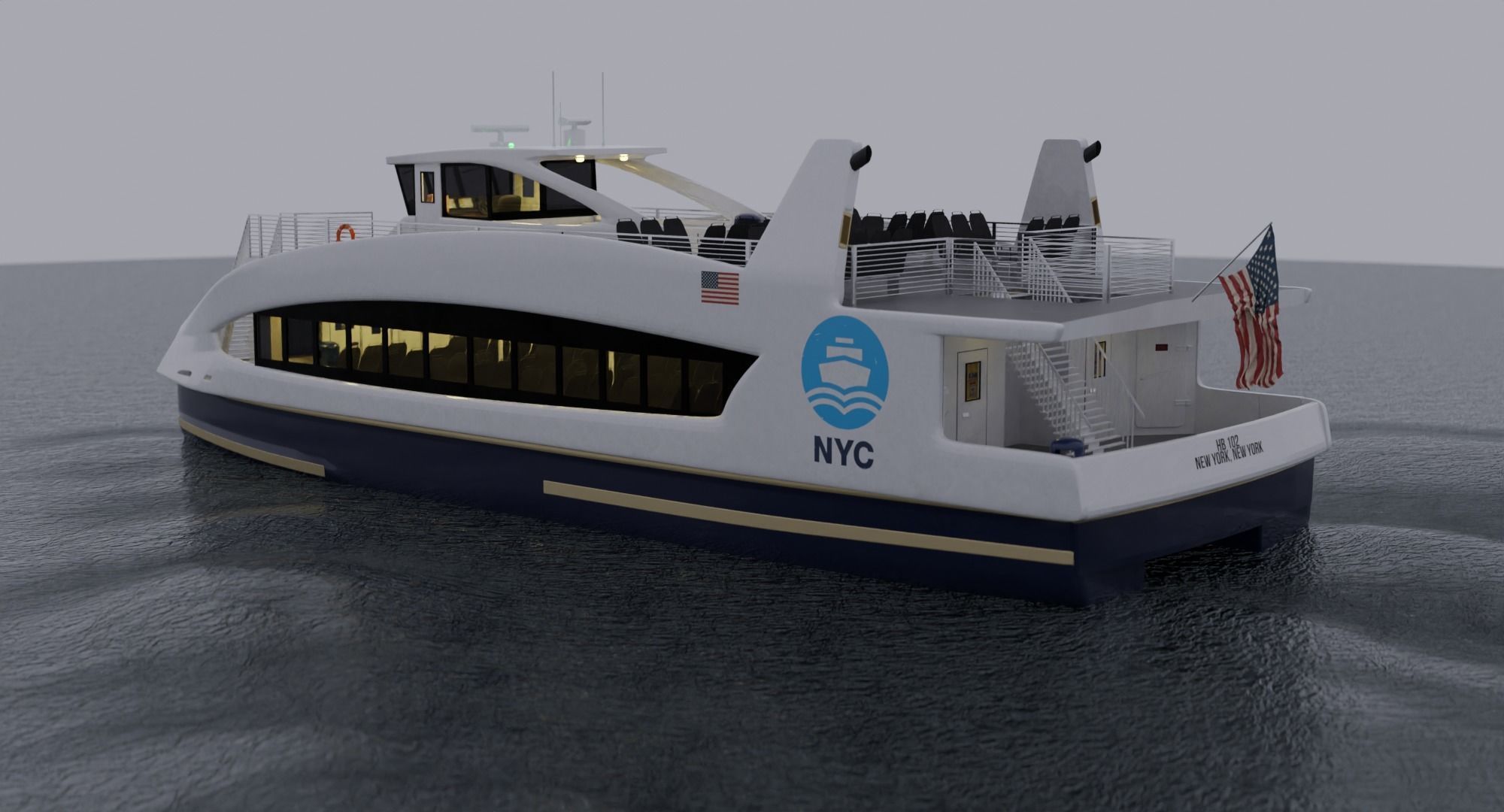 Nyc Ferry - New York Full Interior Low-poly 3D model_1