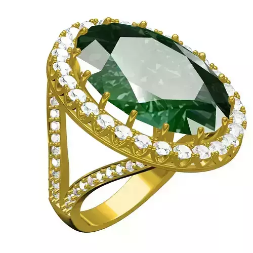 Large Oval Cut Stone Round Diamond Halo Ring