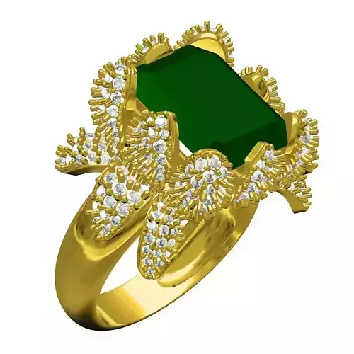 Green Emerald Floral Design Cocktail Ring