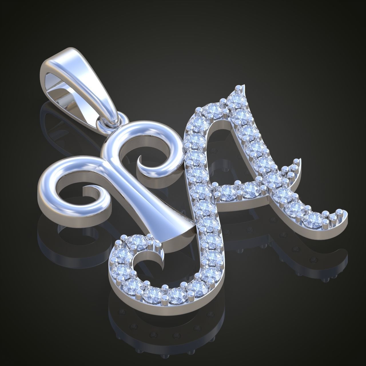 Aries with Letter A Pendant model 3D 0212 printable model 3D print model_1
